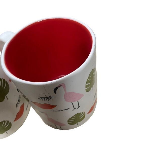 THREE Boufants Mugs With Flamingos, Lips, Palm Leaves, Eye Lashes Set of… - Picture 9 of 9